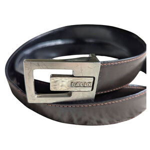 Vintage 1999 BALLY Silver Plate Buckle Leather Belt - Minimalist Designer - 46